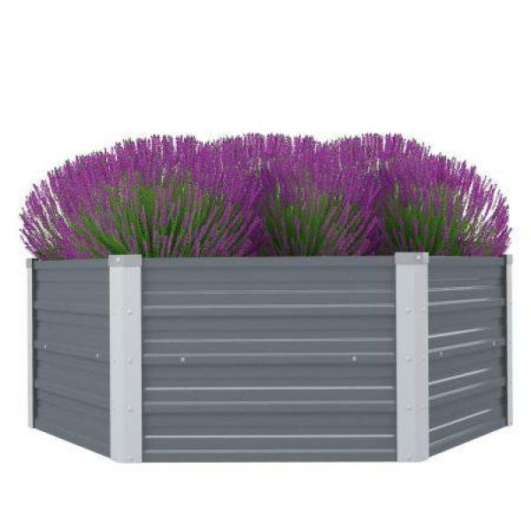 Raised Garden Bed 129x129x46 Cm Galvanised Steel Grey