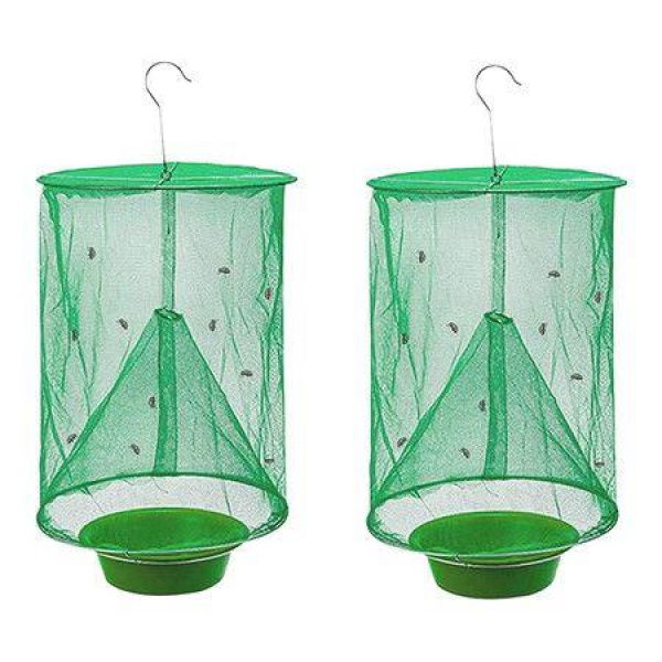 Ranch Fly Trap With Bait Tray Reusable Fly Trap Fly Catcher Cage For Indoor Or Outdoor (2 Pack)