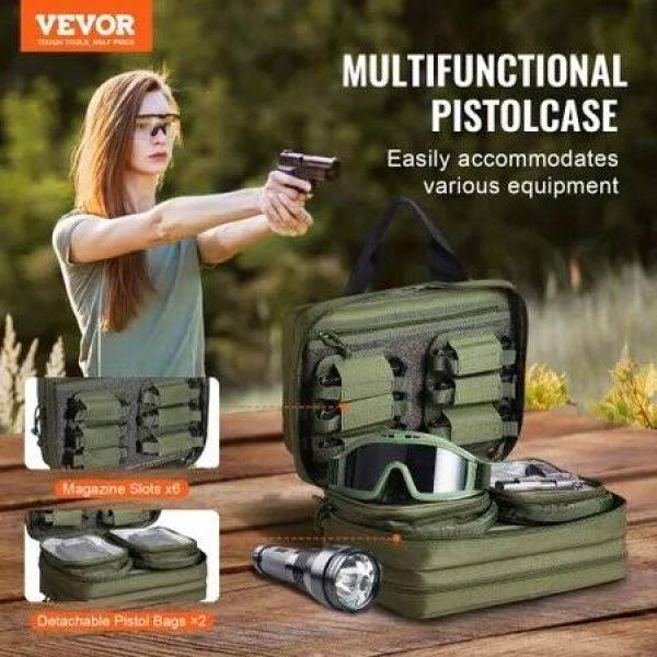 Range Bag for 2 Pistols Tactical Gun Bag 2 Built-in Pistol Bags Green