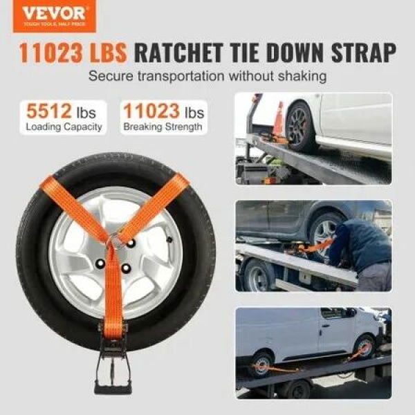 Ratchet Tie Down Straps Kit, 5.08' x 304.8' Tire Straps, 2500kgs Working Load, 11023 LBS Breaking Strength, Car Tie Down Straps with Snap Hooks for Passenger Car, Truck, Trailer, 4-Pack