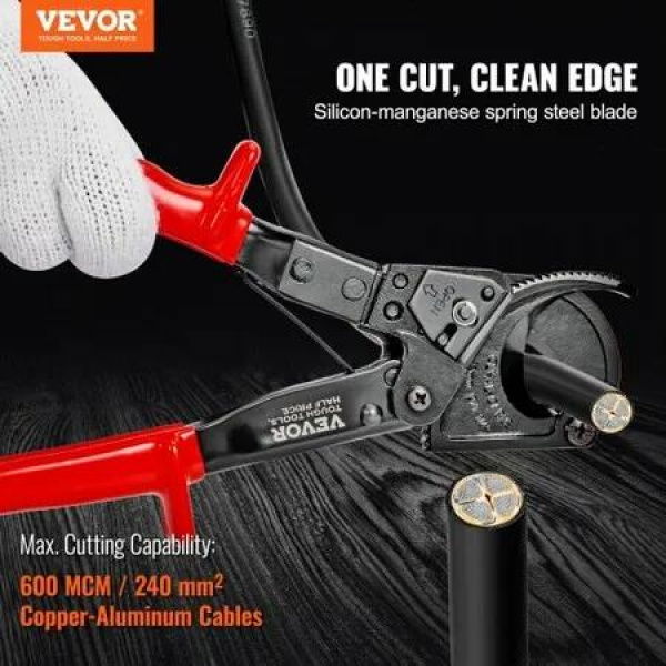 Ratcheting Cable Cutter, 250mm Ratchet Wire and Cable Cutter, Cut up to 240 mmÂ², with Comfortable Grip Handles, Easy to Use Quick-Release Lever, Silicon-Manganese Spring Steel Blade