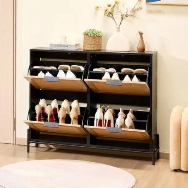 Rattan Shoe Storage Cabinet Shoe Storage Organizer with 4 Flip Drawers