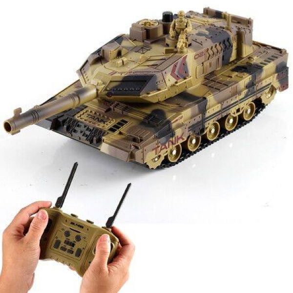 RC Battle Tank Toy with Realistic Smoke Lights & Sounds 1:24 Scale Remote-Controlled Tank for Kids Christmas Gifts Yellow