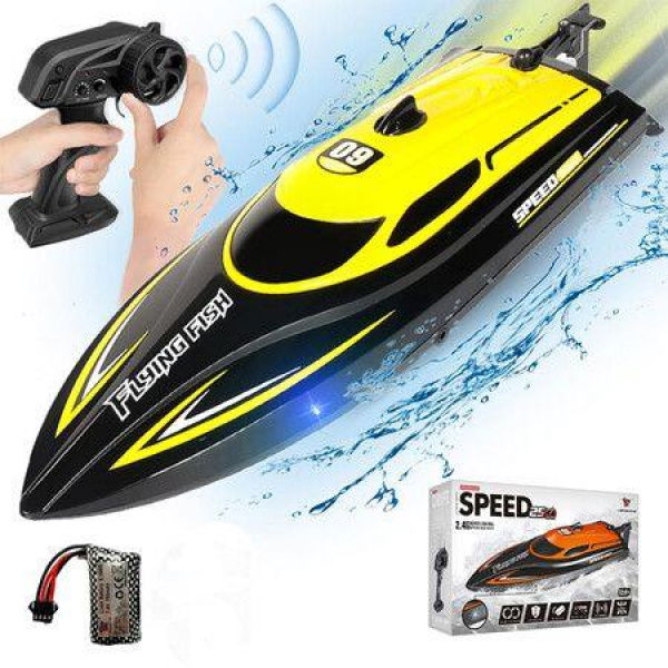 RC Boat, 2.4G Remote Control Boat Toy for Pools and Lakes for Adults and Kid Age 5+ Yellow