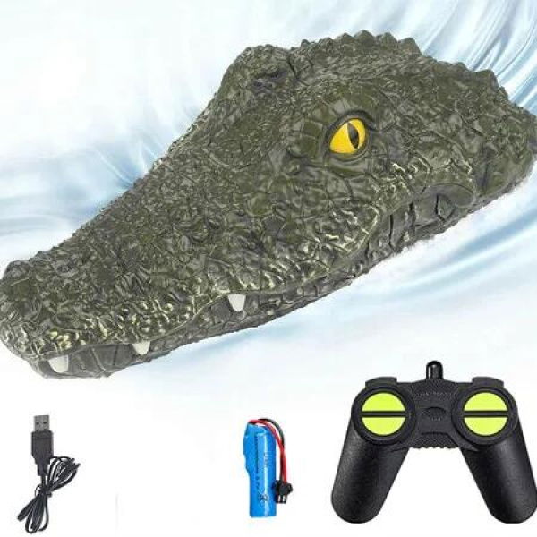 RC Boat Alligator Remote Electric High Speed 2.4GHz Crocodile Head Prank Simulation Water Toys Waterproof Pool Lake Adventure Kids Gift