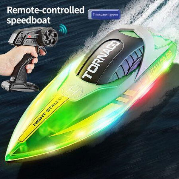 RC Boat for Kids 8-12, Fast Remote Control Boat with LED Lights, 2.4G RC Electric Boats Pool and Lakes Toys for Adults (Transparent Green)