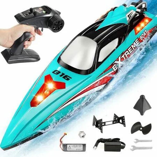 RC Boat,18 inch Big Brushless Remote Control Boat,55 KPH Large Fast RC Speed Boats with 2500mAh Battery,Ideal Waterproof Toy Boats for Lakes - Green