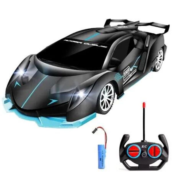RC Car Remote Control 1:18 High Speed Rechargeable Toys Kids Racing Vehicle Headlight Blue Christmas Birthday Gift Boys Girls