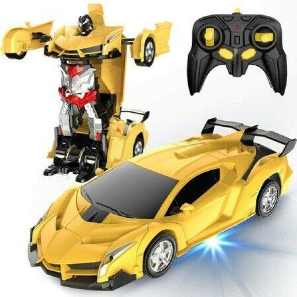 RC Car Transform Robot for Kids Toys 2.4Ghz 1:18 Scale Racing 360 Degree Drifting Christmas Birthday Gifts for Kid (Yellow)