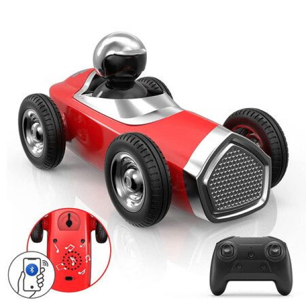 RC Car With Bluetooth Speaker 2 Speed Modes RC Car For Kids Rechargeable Music Toy Vehicles (Red).