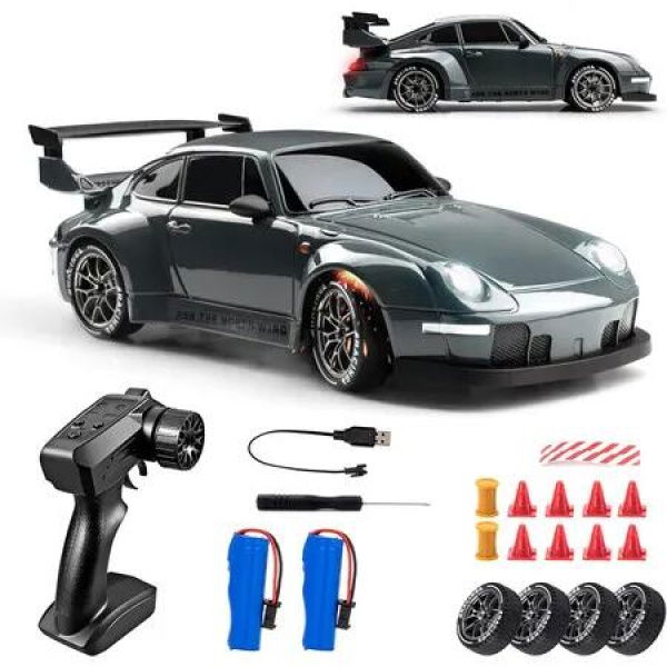 RC Drift Car, 1:24 Scale Remote Control Vehicle with LED Lights, 2.4GHz 20KM/H 4WD High Speed RC Cars for Men Women Boys Girls Age 5 Up, Dark Blue
