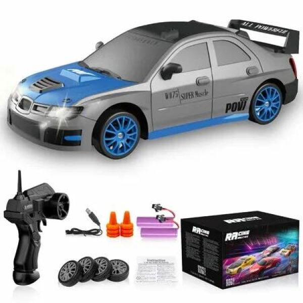 RC Drift Car 2.4GHz 1:16 Scale 4WD High Speed Remote Control Cars Vehicle with LED Lights Two Batteries and Drifting Tires Racing Sport Toy Cars,Blue