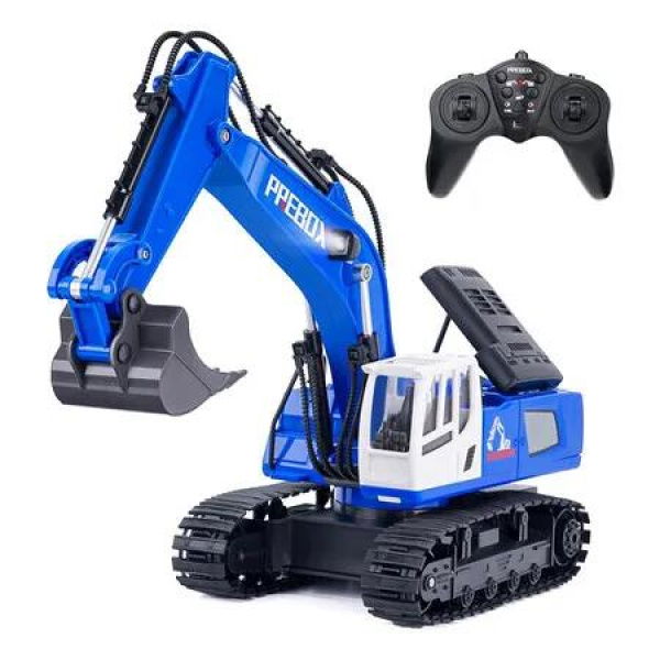 RC Excavator Toy Construction Vehicle Kids 11 Channel Alloy Bucket Lights Sounds Remote Control Sand Digger Birthday Gift Ages 5-12