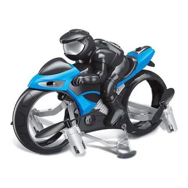 RC Four axis 2.4G Aircraft, Rechargeable Mini Motorcycle, Land air Dual Mode Remote Control Motorcycle, Flying Motorcycle Toys, Blue