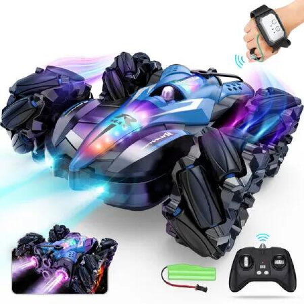 RC Gesture Sensing Stunt Car 4WD Remote Control Off Road Vehicle 360 Flips Toy Color Blue