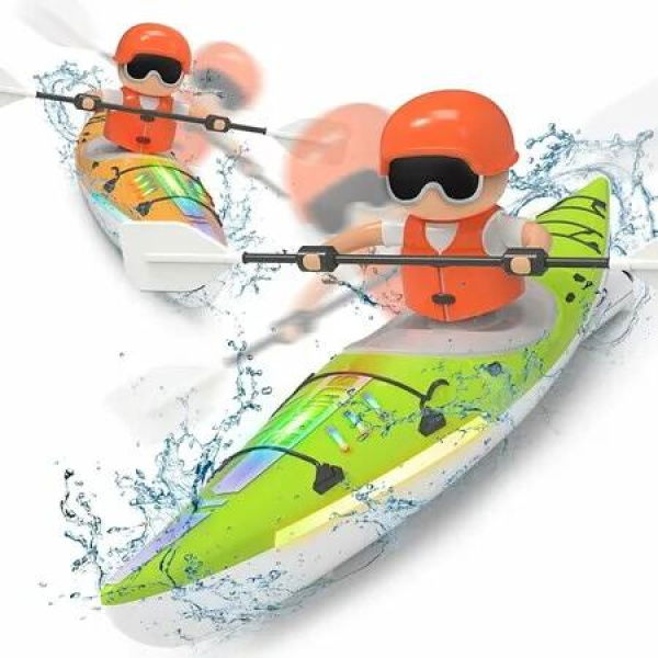 RC Kayak Boat for Kids, 2.4 Ghz Remote Control Shark Boat Toys W/LED Light for Pools,Lake,Bathtub Never Capsize Summer Outdoor Water Toys Gift for Ages 4 to 8 Boys Girls, Green