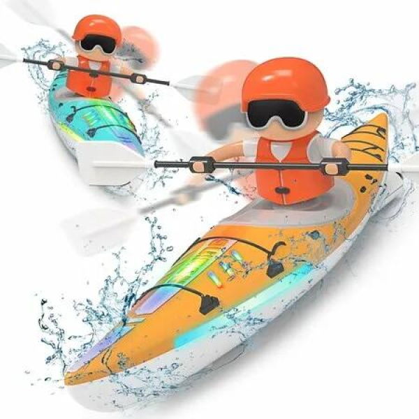 RC Kayak Boat for Kids, 2.4 Ghz Remote Control Shark Boat Toys W/LED Light for Pools,Lake,Bathtub Never Capsize Summer Outdoor Water Toys Gift for Ages 4 to 8 Boys Girls, Orange