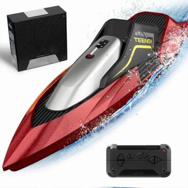 RC Mini Boat with LED Light,2.4Ghz Full Proportional Remote Control Boat for Pools and Lakes,Capsize Recovery,Water Play Toy Gift,Age3+,Red