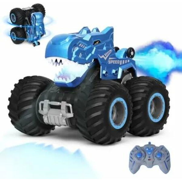 RC Monster Trucks Remote Control Cars Kids Mechanical Dino Toy Stunt Car With Upgraded Wheels Lights Spray,Best Birthday Gift Color Blue