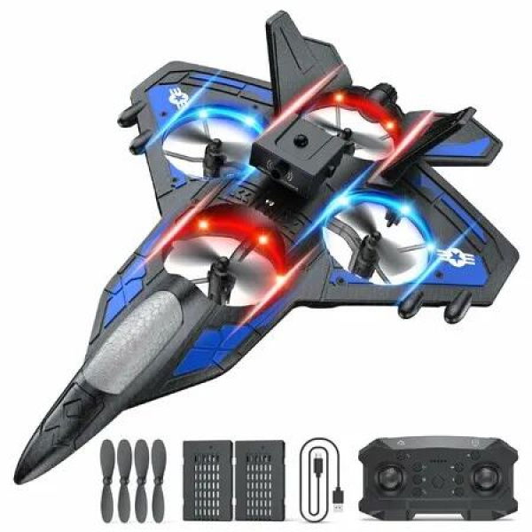 RC Plane 2.4GHz Remote Control Airplane with LED Lights,360 Degree Stunts & 6-Axis Gyro Crash-Proof Foam Design 40 Min Flight Best Gift for Kids