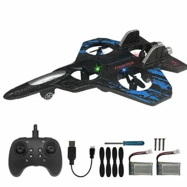 RC Plane for Kids,2.4GHz Form Drone Remote Control Airplane Outdoor Flying Toy,360 Degree Drop-Resistant Stunt Spin Remote Fighter Jet with Lights (Blue)