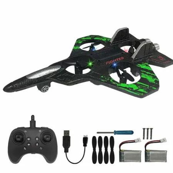 RC Plane for Kids,2.4GHz Form Drone Remote Control Airplane Outdoor Flying Toy,360 Degree Drop-Resistant Stunt Spin Remote Fighter Jet with Lights (Green)