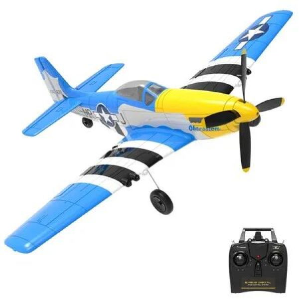 RC Plane P51D Mustang RTF for Beginners,2.4Ghz 4CH Remote Control Airplane Easy to Fly with Gyro Stabilization,Outdoor Hobby Toy Gift (Blue)