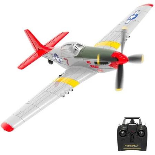 RC Plane P51D Mustang RTF for Beginners,2.4Ghz 4CH Remote Control Airplane Easy to Fly with Gyro Stabilization,Outdoor Hobby Toy Gift (Red)