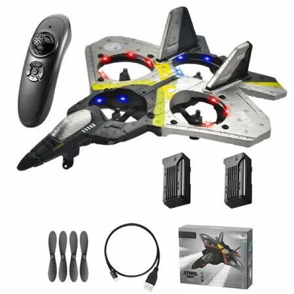 RC Plane Remote Control Airplane Foam V17 Jet Fighter Stunt 2.4GHz with 2 Batteries, 360 Degree Drop-Resistant Stunt Spin Remote & Light RC Airplane