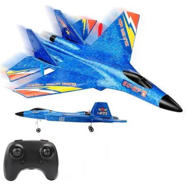 RC Plane Remote Control Glider Airplanes 2.4 GHZ 2 Channels for Men Kids Beginner Blue