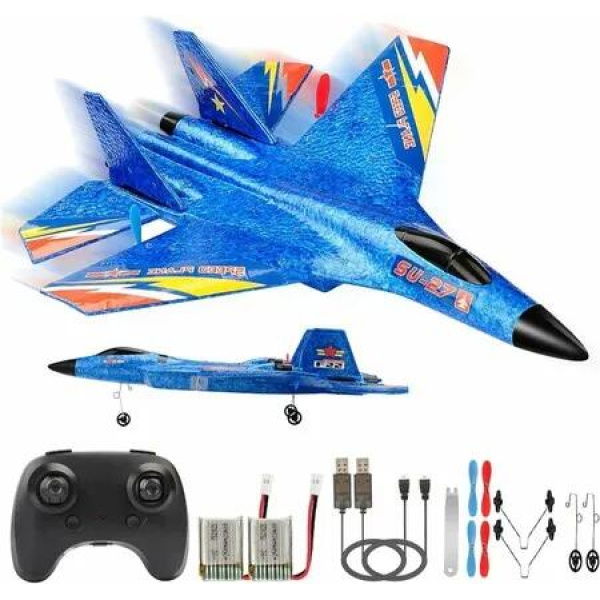 RC Plane Remote Control Glider Airplanes 2.4 GHZ 2 Channels,Easy to Fly RC Fighter,Remote Control Aircraft with Automatic Balance Gyro BLUE