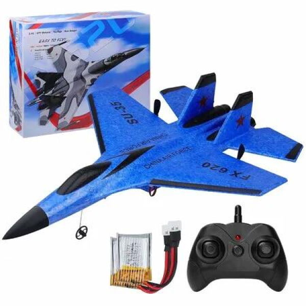 RC Plane Toy Remote Control Airplane Easy Fly Jet Night Lights RTF SU35 Model 2CH 2.4GHz USB Charging Blue Beginner Kids Outdoor Adventure