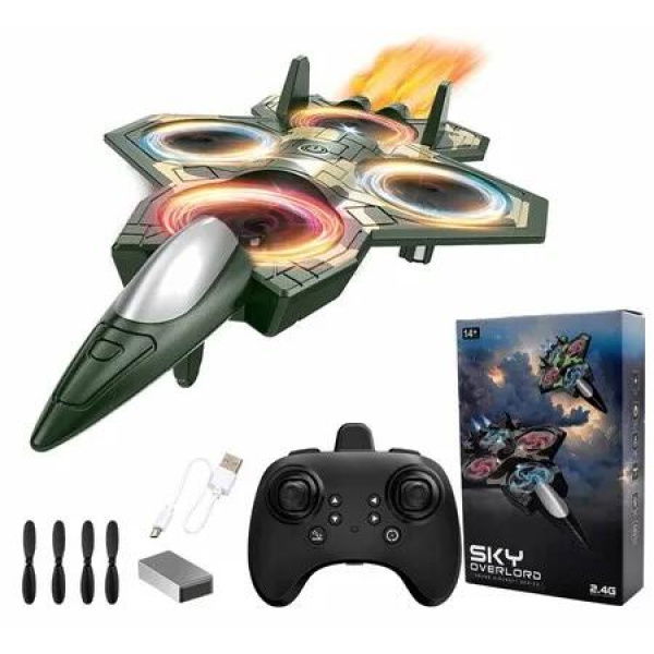 RC Plane,2.4GHz Remote Control Airplane with Light,360 Degree Flips & Gyro Stabilizer Fighter Jet Toy,2 Batteries,3-Speed Modes,Indoor Outdoor RC Aircraft