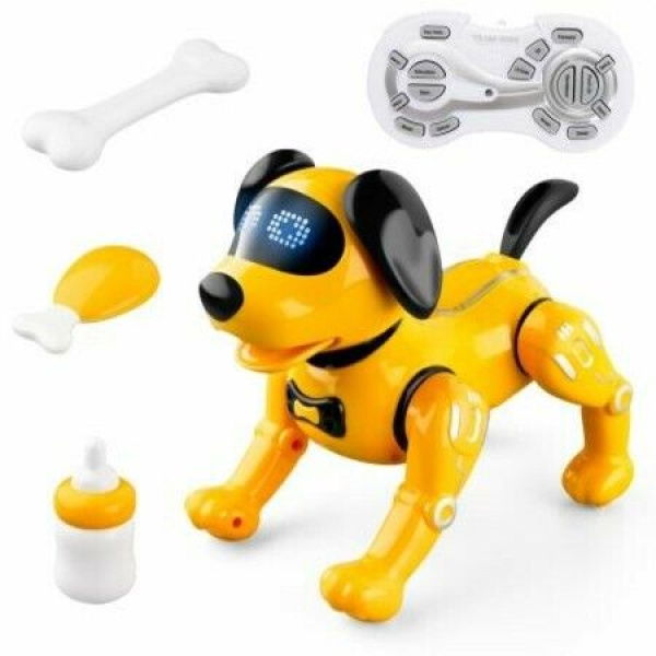 RC Robot Dog Toy Stunt Puppy Voice Control Toys Pet Dancing Programmable Robot With Sound Color: Yellow.