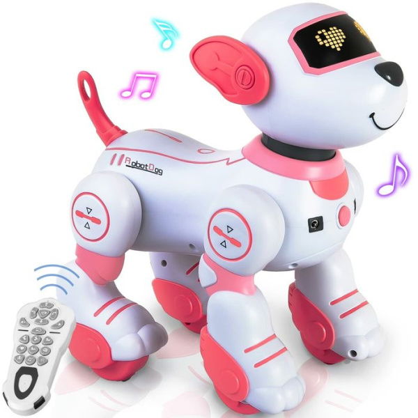 RC Robot Electronic Dog Pets Programmable Interactive Smart Dancing Walking Voice Control Gifts For Kids Age 3+ (Pink).