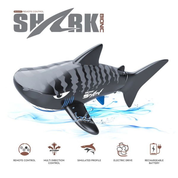 RC Shark Waterproof Electric Remote Control Sharks Robots Automatic On Water Funny Toys Col. Black.