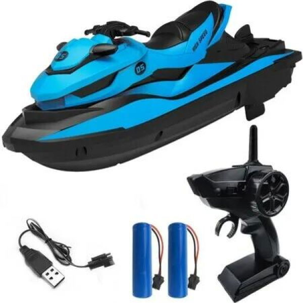 RC Speed Boat Kids Remote Control Toys Water Play Pools Lakes 2 Batteries Dual Motors Charger Cables Low Battery Prompt Blue