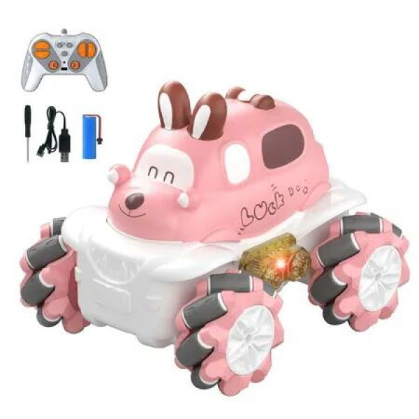 RC Stunt 2.4GHz 4WD Remote Control Car with LED Light 360 Degree Rotating Drift with 1:36 Cute Animal Race Car for Kids Ages 3+