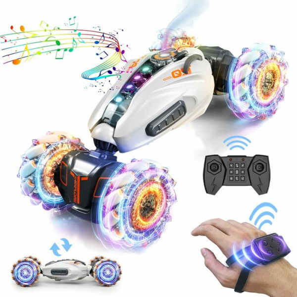 RC Stunt Car 2.4GHz 4WD RC Gesture Sensor Toy Cars Rotating Vehicle 360 Flips With Cool Lights Music Spray For Kids Ages 7-14.