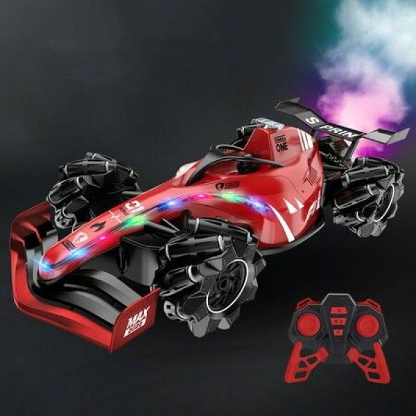 RC Stunt Car 4WD F1 Remote Control Car Rechargeable Spray Of Light Racing Play Car Gift For Kids Boys Girls-Red