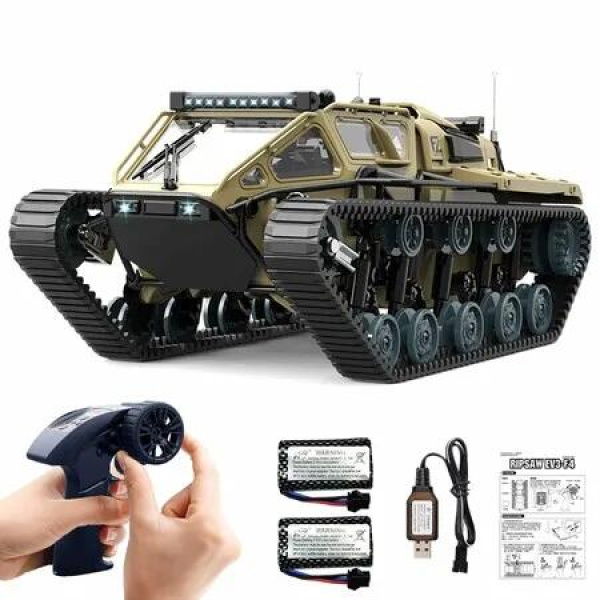 RC Tank Car,1/16 Scale 2.4Ghz Remote Control Crawler High Speed Tank,Off-Road RC Tracked Vehicles 360 Degree Rotating Drifting Car with 2 Batteries,Yellow