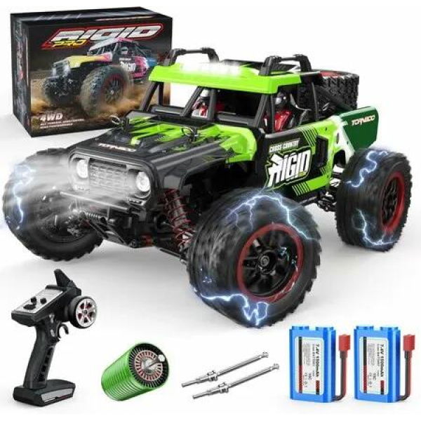 RC Truck 4WD OffRoad 2.4GHz Remote Control LED Headlights Climbing Racing All Terrain Monster Dual Batteries Toy Car