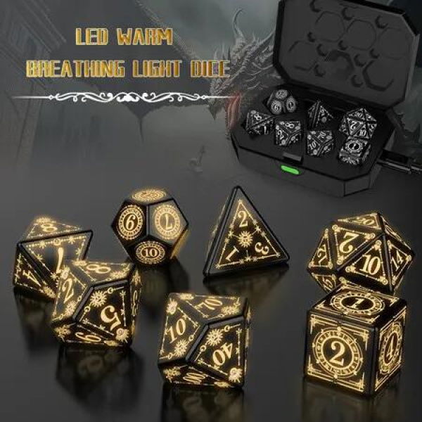 Rechargable Dice Set, Light Up Dice, 7PCS Glowing LED Dice Electronic Dices, D&D Polyhedral Dice Set for RPG Role Playing Table Game