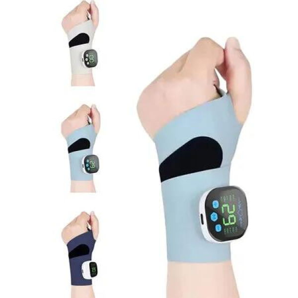 Rechargeable Adjustable Electric Wrist Massager, Cordless Hand Heating Pad with 8 Modes Wearable Hand Heating Pad for Daily & Sports (Blue)
