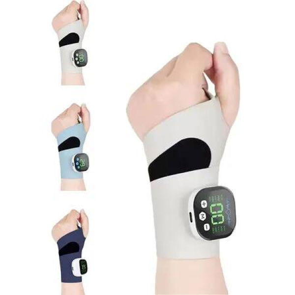 Rechargeable Adjustable Electric Wrist Massager, Cordless Hand Heating Pad with 8 Modes Wearable Hand Heating Pad for Daily & Sports (White)