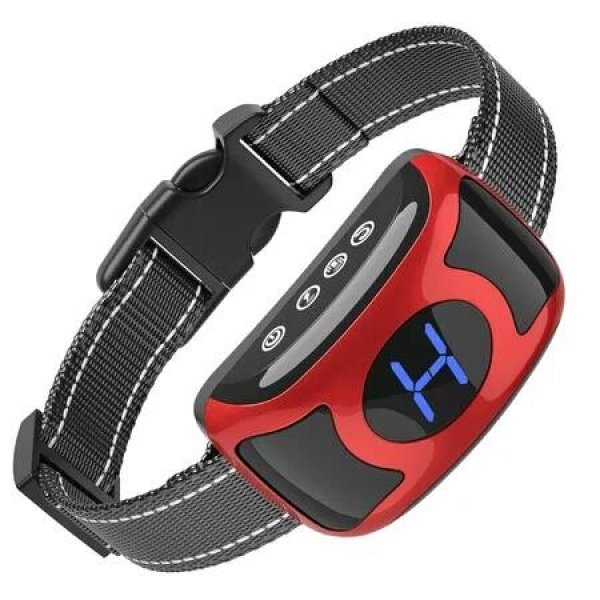 Rechargeable Anti Barking Training Collar with Effective Beep Vibration Safe Shock for Small Medium Large Dogs Color Red
