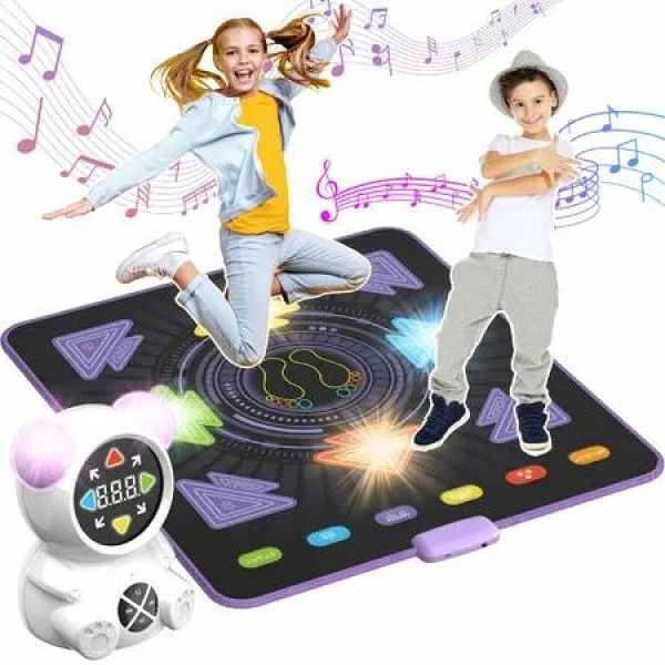 Rechargeable Dance Music Mat Light-Up Electronic Dance Pad with Wireless Bluetooth,5 Game Modes,Adjustable Volume LED Lights for Kids(Blue)