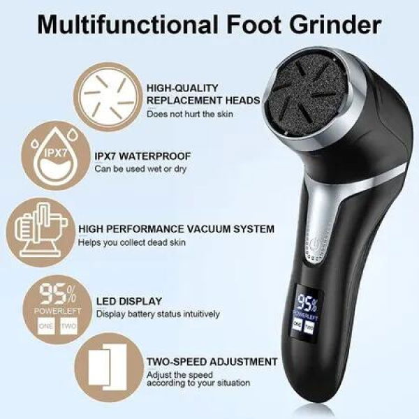 Rechargeable Electric Callus Remover with 3 Rollers and 2 Speeds for Effective Callus and Dead Skin Removal