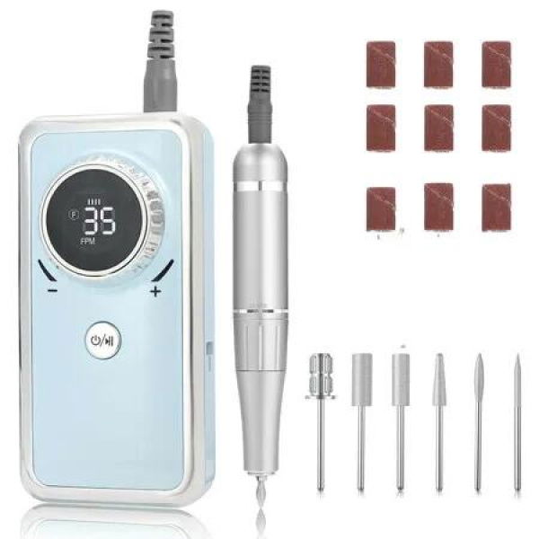 Rechargeable Electric Nail Drill Machine 35000RPM Efile with LCD Display for Acrylic Nails Removal Portable Manicure Pedicure Polishing Tools Kit,Pink