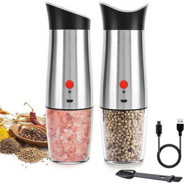 Rechargeable Electric Salt And Pepper Grinder - USB Gravity Automatic Pepper Mill SetBattery Operated